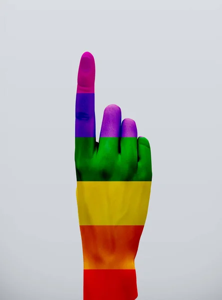 Rainbow Point Hand Sign Rendering — Stock Photo, Image