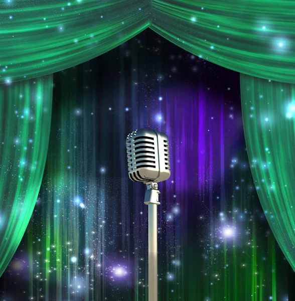 Classic Microphone Colorful Curtains — Stock Photo, Image