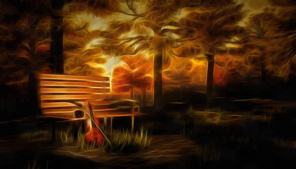 Картина Маслом Скрипка Осінньому Парку Візуалізація — стокове фото