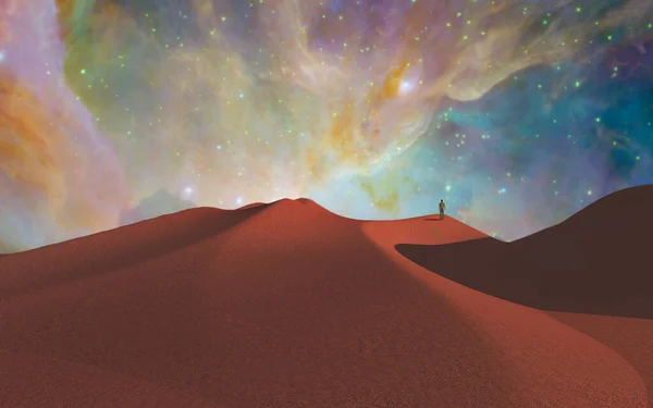 Uzaylı Çölünde Yalnız Bir Adam — Stok fotoğraf