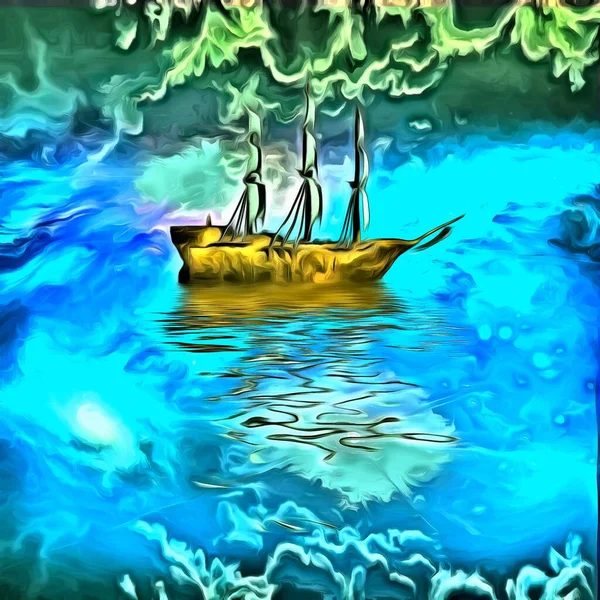 Surreal Painting Ancient Ship Sky — Stock Photo, Image