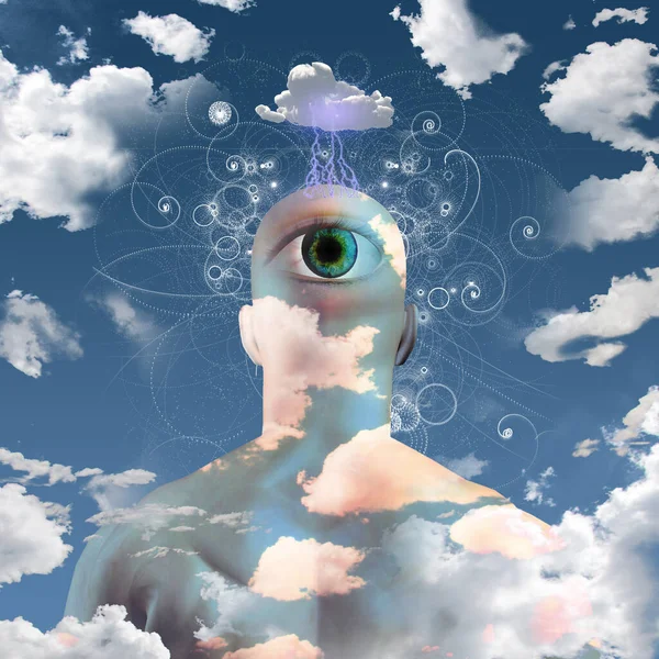 Eye Cloud Mans Head Rendering — Stock Photo, Image