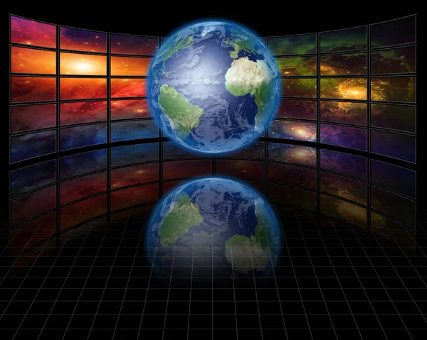 Video Screens Earth Rendering — Stock Photo, Image