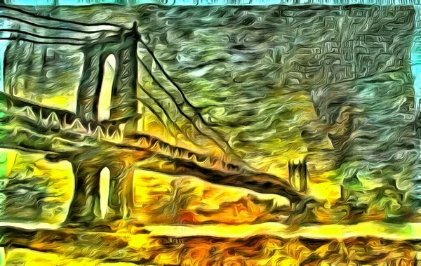 Manhattanský Most Digitální Malba Tlumených Barvách Vykreslování — Stock fotografie