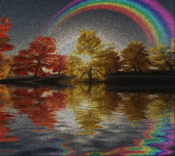 秋天的日落 彩虹在水面之上 — 图库照片