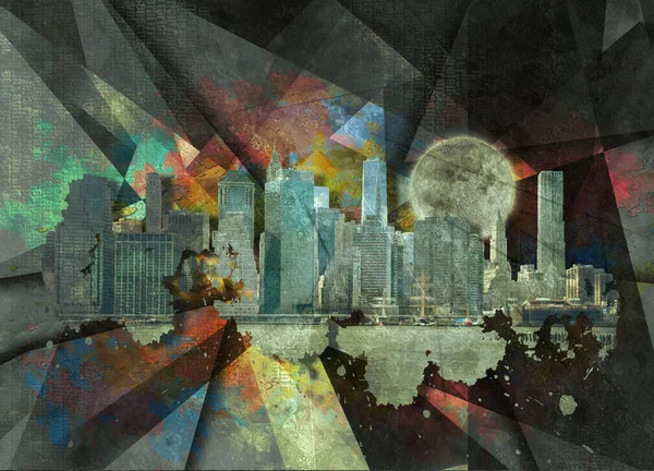 Πανόραμα Νέας Υόρκης Μοντέρνα Τέχνη Απόδοση — Φωτογραφία Αρχείου