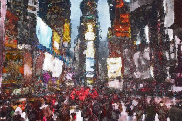 Times Square Surreal Painting Rendering — Stock Photo, Image