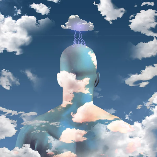 Mans Tête Dans Les Nuages Rendu — Photo