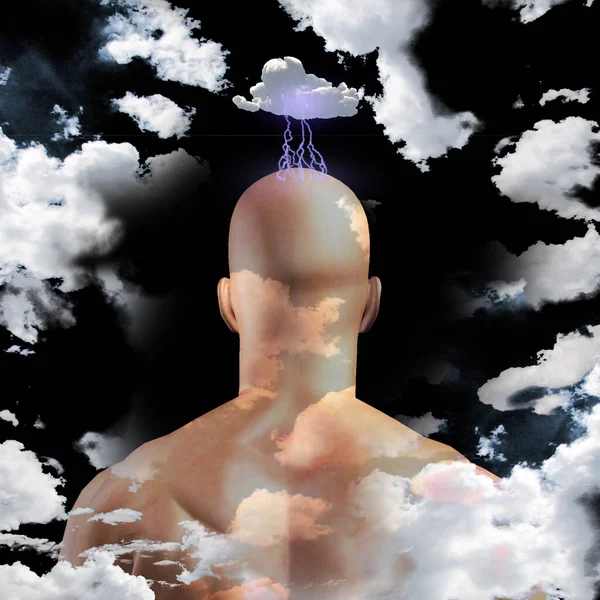 Mans Tête Dans Les Nuages Rendu — Photo