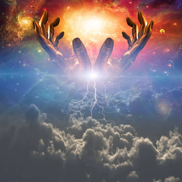 Surrealism Hands God Sky — Stock Photo, Image