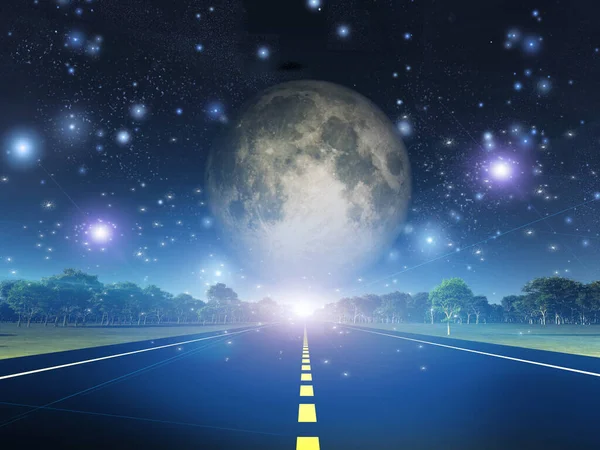 Empty Road Space Filled Stars Rendering — Stockfoto