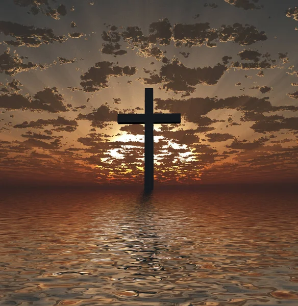 Sonnenuntergang Oder Sonnenaufgang Mit Kreuz Darstellung — Stockfoto
