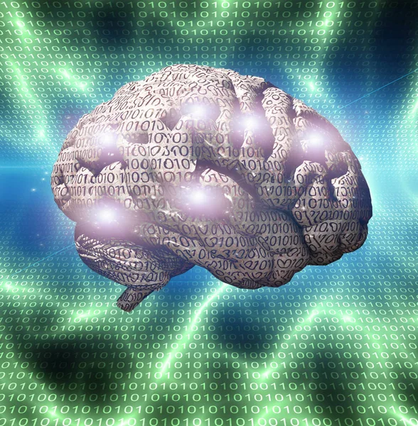 Binary Code Brain Rendering — Stock Photo, Image