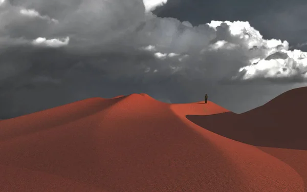 Einsamer Mann Der Wüste Rendering — Stockfoto