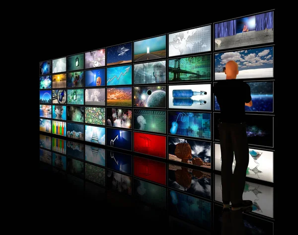 Man Viewing Video Displays Rendering — Stock Photo, Image