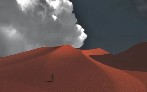 Einsamer Mann Der Wüste Rendering — Stockfoto