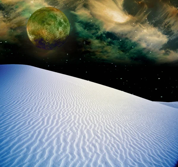 Deserto Noturno Planeta Alienígena Renderização — Fotografia de Stock