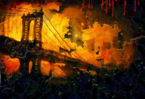 Sangue Tela Ponte Manhattan Arte Negra — Fotografia de Stock