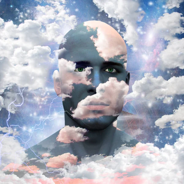 Чоловік Хмарах Візуалізація — стокове фото