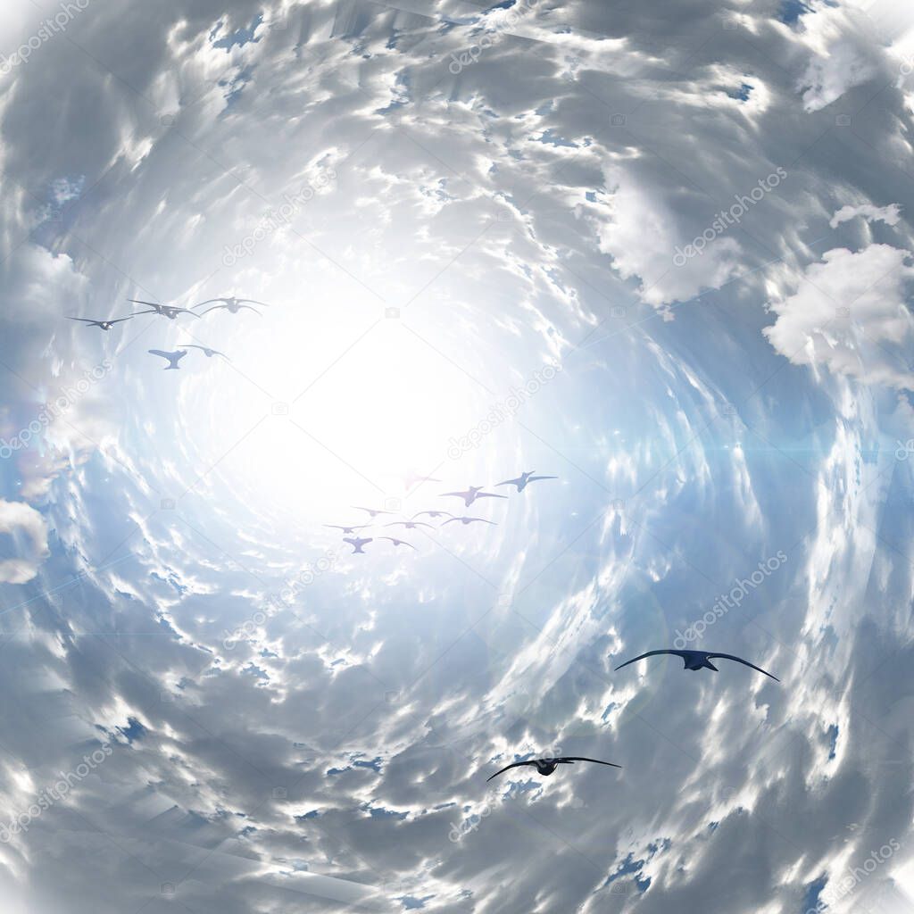 Tunnel of Clouds. 3D rendering