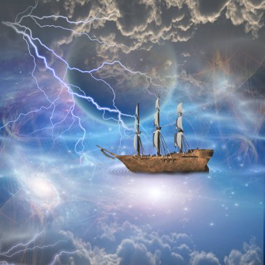 Harika bir manzarayla yelkenli gemi.