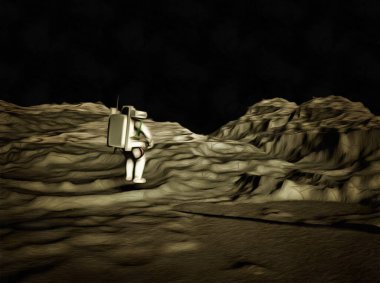 Kayalık gezegende astronot.