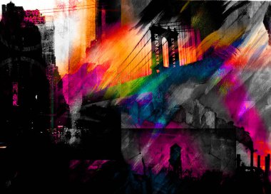 Manhattan Köprüsü. Koyu renkli dramatik resimler..