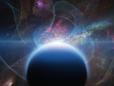 Nebulos iplikleri olan gezegen. 3B görüntüleme