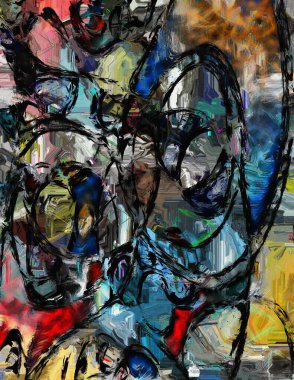 Beyaz, kırmızı, sarı ve mavi kompozisyon. Soğuk renkler