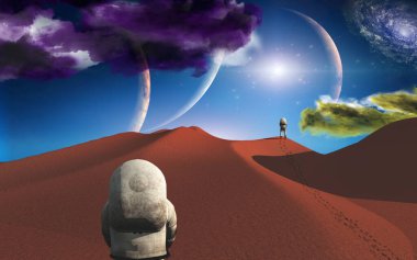 Astronauts on another planet 3D rendering