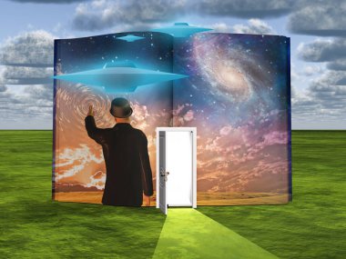 Sürrealizm. Açık kapılı ve uçan daireli bir kitap..