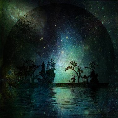 Asya Bahçe Manzarası. 3B görüntüleme