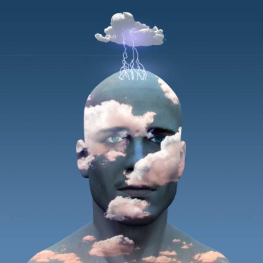 İnsanlar bulutlara karışıyor. 3B görüntüleme 