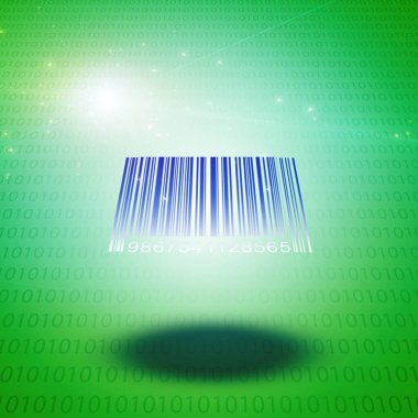 İkili kod, dünya haritası ve barkod.