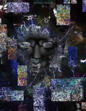 Karanlık soyut yüz. 3B görüntüleme