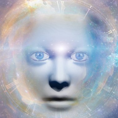 Evrenin arka planına sahip insan yüzü