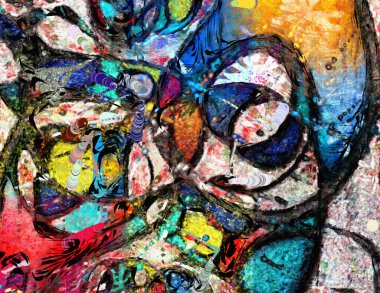 Beyaz, kırmızı, sarı ve mavi kompozisyon. Soğuk renkler