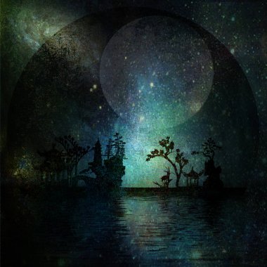 Asya Bahçe Manzarası. 3B görüntüleme