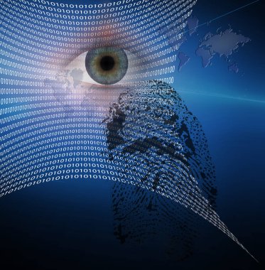 Dünya haritası ve ikili kod küresel internet kimliği ve güvenliğini temsil ediyor