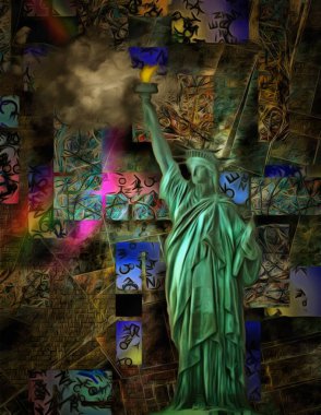 Modern resim. Özgürlük Heykeli. Dijital sanat
