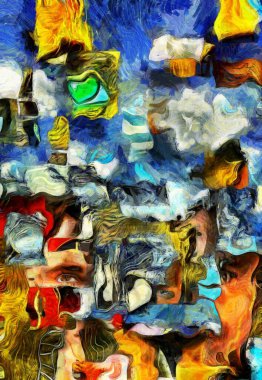 Karmaşık gerçeküstü resim. Geometrik öğeleri, Tanrı'nın göz alevler ateş ve merdiven. İnsan bilincinin unsurları.