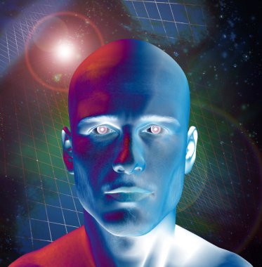 Geleceğin düşünürü. Modern sanat. 3B görüntüleme