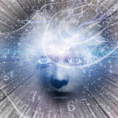 Yüzü uzay boşluğunda. 3B görüntüleme