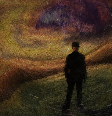 Sahada düşünen bir adam. Gerçeküstü sanat
