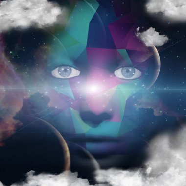 Uzayda bir kadının yüzü.