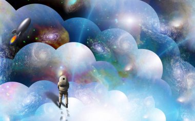 Çoklu evrendeki astronot. 3B görüntüleme