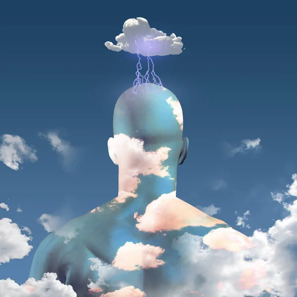 Mans Head Clouds Rendering — Stockfoto