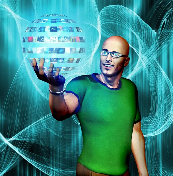 Rendering Man Computer Cyberspace Digital Television Telecommunication —  Fotos de Stock