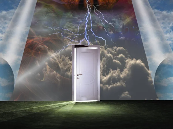 Zasłony Nieba Białe Drzwi — Zdjęcie stockowe