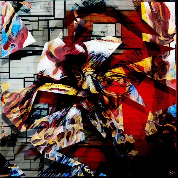 Abstrakt Målning Gubbens Ansikte Glas — Stockfoto